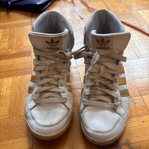 Adidas high top with gold accents - some scruffs but they are able to wash off